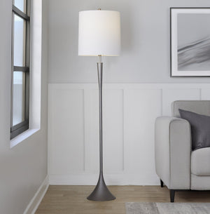 English Elm Metal Floor Lamp Pair Cast Iron Base Crystal Accents Linen Shade Living Room Decor B202P471647
