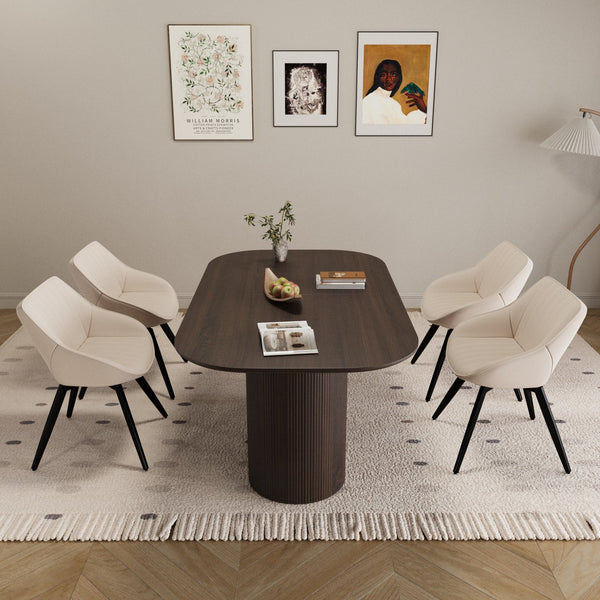English Elm 63" Mid-Century Modern Brown Mdf Dining Table & 4 Beige Pu Chairs With Black Metal Legs Set W2189S00689