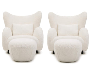 English Elm 2p, Wingback Teddy Fabric Accent Chair with Ottoman Set for Bedroom Lounge W2664S00082