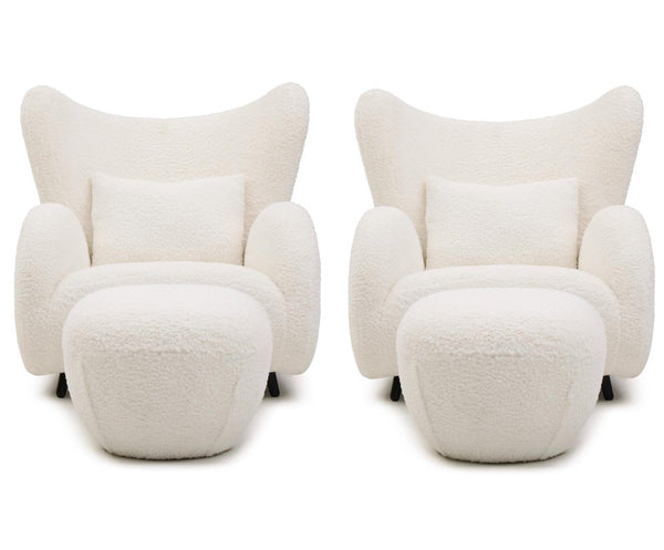 English Elm 2p, Wingback Teddy Fabric Accent Chair with Ottoman Set for Bedroom Lounge W2664S00082