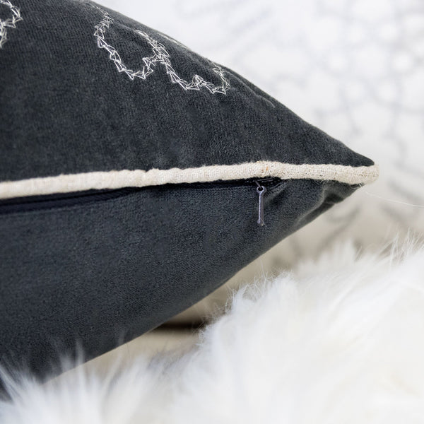 English Elm Gray Velvet Holiday Throw Pillow 20X20 With Elegant Silver Snowflake Design For Festive Comfort B357P361374