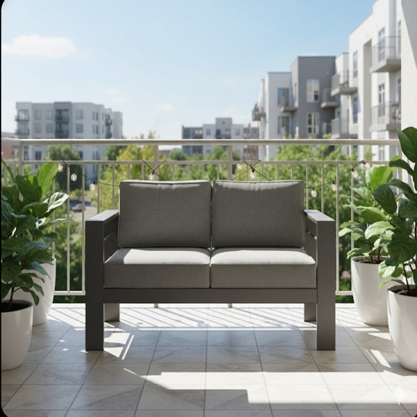 English Elm 52" Outdoor Iron Loveseat with Olefin Cushions for Patio Deck or Poolside Use Gray+Gray B082P455108