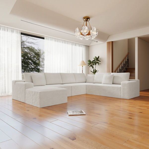 English Elm 137.8*104.3"Modular 137.8*104.3" Modular Sectional Sofa - Plush Corduroy, No Assembly, Flexible 4-Piece Design For Any Space W3819S00052
