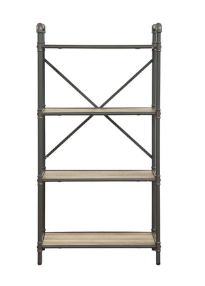 English Elm Itzel 4-Tier Antique Oak & Sandy Gray Bookshelf – Open Back Metal Frame, Fixed Wooden Shelves, 23.5" x13.2" B2726P282914