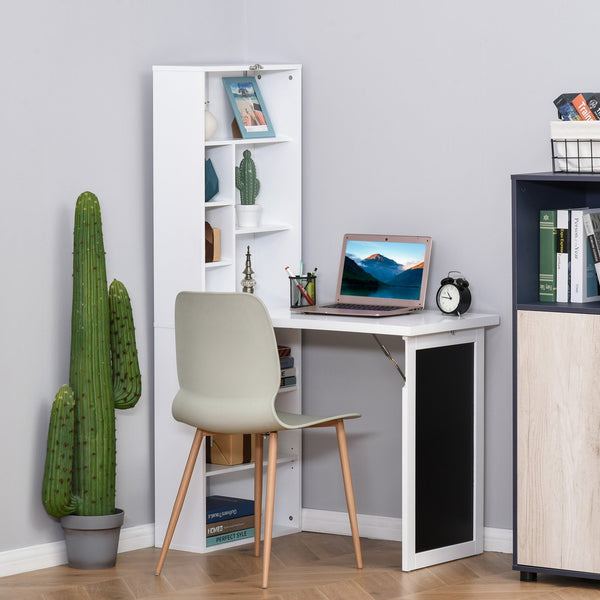 English Elm Homcom Space-Saving Fold-Out Writing Desk With Blackboard & Adjustable Shelf For Home Office Use W2225P217937