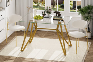 English Elm 47.3-inch Glass Dining Table with Gold Metal Legs, Modern 47.3"L x29.5"W x30.3"H, Seats 1-6, 200 lb Capacity W1162P306711