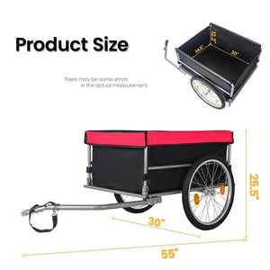 English Elm Foldable Bike Cargo Trailer with 20 Inch Tires Steel Frame and Weatherproof Oxford Cover Red W2932P405183