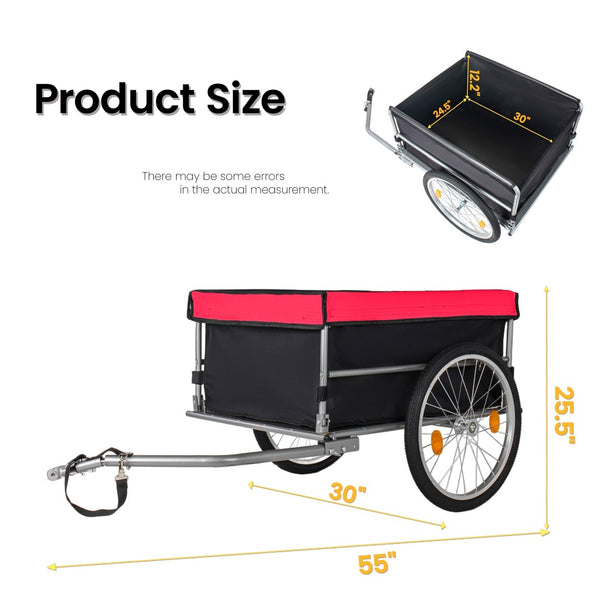 English Elm Foldable Bike Cargo Trailer with 20 Inch Tires Steel Frame and Weatherproof Oxford Cover Red W2932P405183