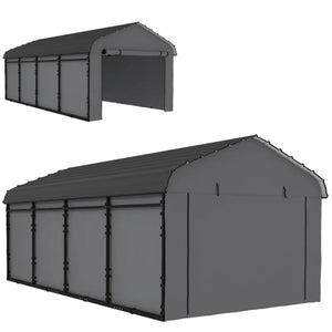 English Elm Outdoor All-metal Carport Canopy with Removable Pe Walls and Weather Resistant Roof T3971S00202