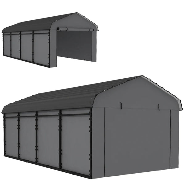 English Elm Outdoor All-metal Carport Canopy with Removable Pe Walls and Weather Resistant Roof T3971S00202