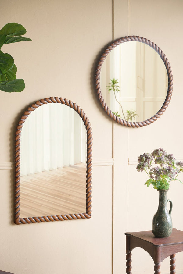 English Elm 28.3x28.3" Round Pine Wood Wall Mirror Textured Frame Organic Entryway Decor W2078P445371