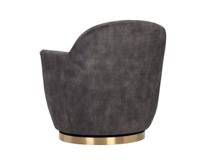 Sunpan Casey Swivel Lounge Chair - Elegant Modern Barrelback Design with Gold Stainless Steel Base Nono Shitake