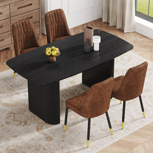 English Elm Table And Chair Set - Modern 67X35.4 Inch Black Wood Grain Dining Table With 4 Brown Chairs W1151S04168-GIGA