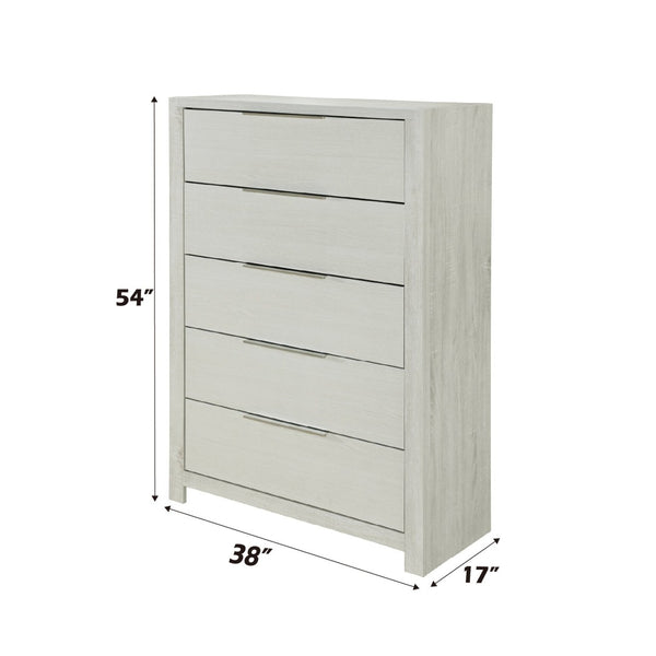 English Elm Jehoram Five Drawer Chest Neutral Beige Rubberwood Build for Bedroom Storage B2756P506264
