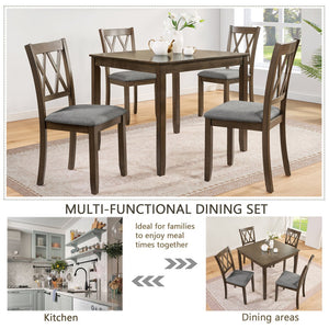 English Elm Elegant 5-Piece Walnut Dining Table Set With 4 Upholstered Chairs For Stylish Family Meals & Gatherings W1998S00077