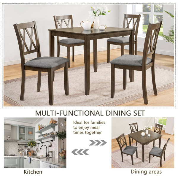 English Elm Elegant 5-Piece Walnut Dining Table Set With 4 Upholstered Chairs For Stylish Family Meals & Gatherings W1998S00077