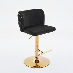 English Elm A&A Luxe Velvet Swivel Barstool with Gold-Plated 17.7" Base, Tufted Back, Ergonomic Waist Support Black W1143P204044