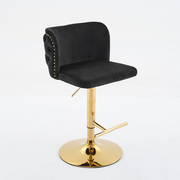 English Elm A&A Luxe Velvet Swivel Barstool with Gold-Plated 17.7" Base, Tufted Back, Ergonomic Waist Support Black W1143P204044