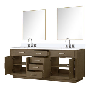English Elm Grey Oak Double Bath Vanity 80" With Cultured Marble Top, Chrome Faucets, Mirrors & Storage Solutions B2731S01813