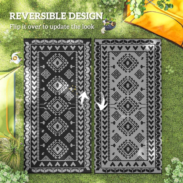 English Elm Outdoor Reversible Polypropylene Rug Geometric Patchwork Design for Patio Camping Rv T3971P421590