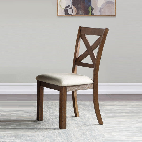 English Elm Brown Bonner X-Back Dining Chairs Set of 2 - Beige Upholstered Seats, Solid Pine Frame, Transitional Style Elegance B011P382604