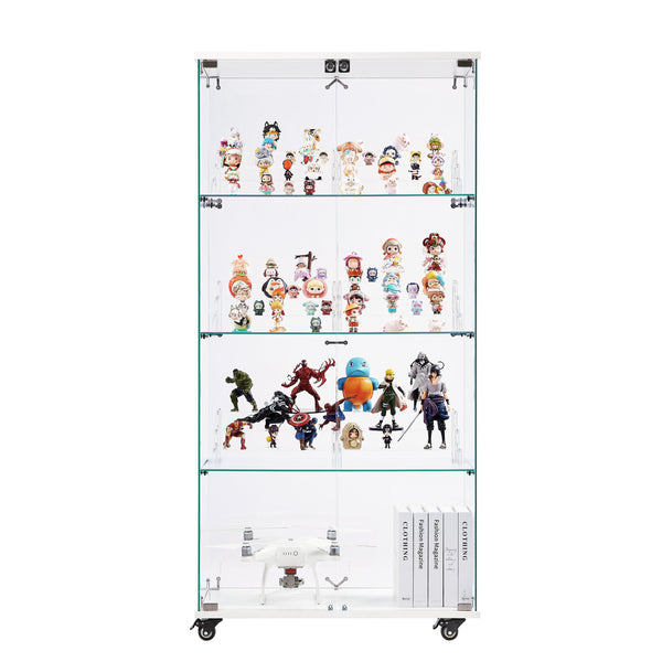 English Elm 4 Tier Glass Display Cabinet - Elegant Double Door Design With Locks & Adjustable Shelves For Every Space W1668P241907