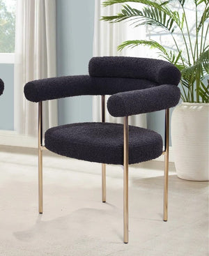 English Elm Set of 2 Boucle Fabric Kitchen Dining Chair with Armrest, Sleek Stainless Steel Frame, Cream Finish Black+Gold 53 L x 28 W x 12 H B011P353078