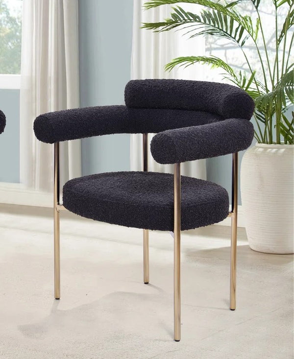 English Elm Set of 2 Boucle Fabric Kitchen Dining Chair with Armrest, Sleek Stainless Steel Frame, Cream Finish Black+Gold 53 L x 28 W x 12 H B011P353078