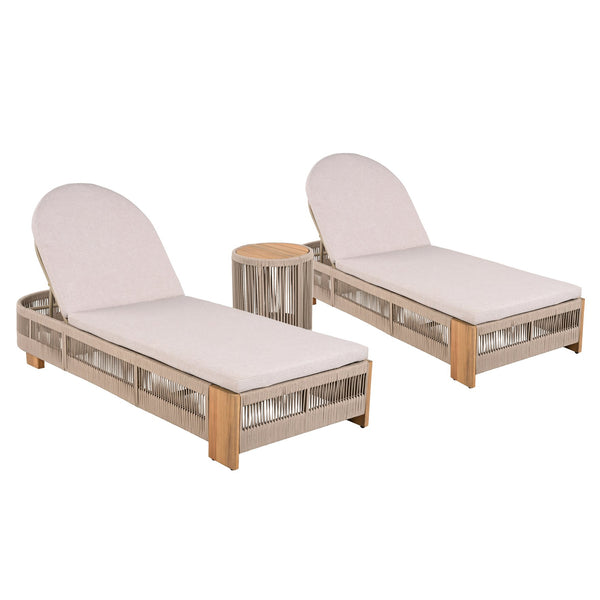 English Elm Christopher Knight Home® - Outdoor Chaise Lounge Set With Adjustable Backrest, Beige Cushions & Teak-Look Side Table For Relaxation N770S595B96B33B