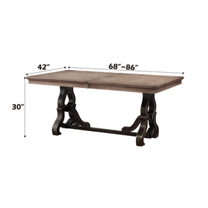 English Elm Nathaniel Maple Finish Dining Table with 18" Extension Leaf, Ornate Trestle Base, 34mm Oak Veneer Top B2726S00257