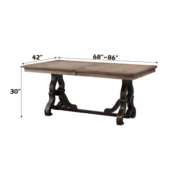 English Elm Nathaniel Maple Finish Dining Table with 18" Extension Leaf, Ornate Trestle Base, 34mm Oak Veneer Top B2726S00257