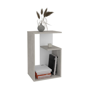 English Elm Side Table 25" H With 2 Open Shelves - Modern Gray Wash Design For Small Spaces & Versatile Use B097P296862-GIGA