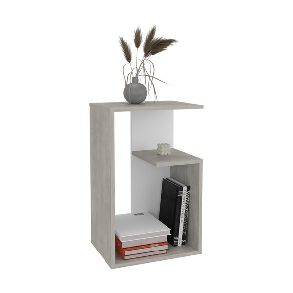 English Elm Side Table 25" H With 2 Open Shelves - Modern Gray Wash Design For Small Spaces & Versatile Use B097P296862-GIGA