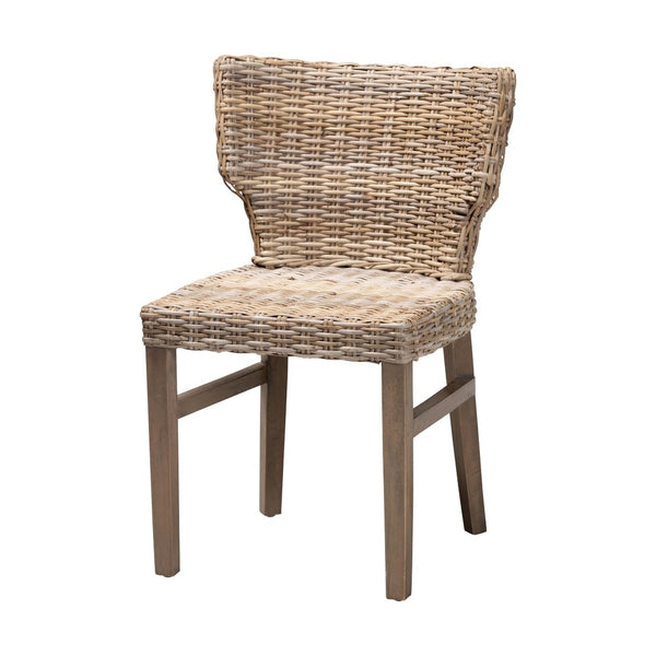 English Elm Modern Rattan Wrapped Dining Chair Solid Mahogany Frame Bohemian Organic Style B2750P470046