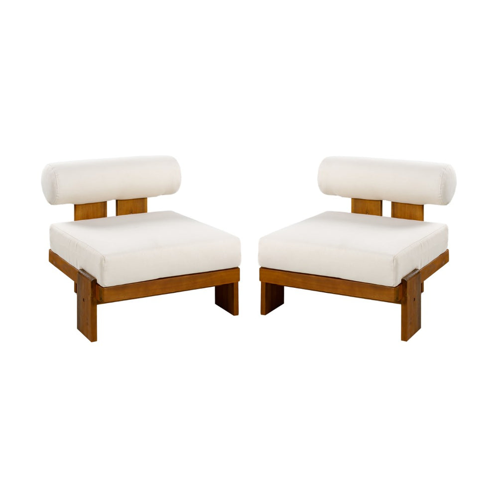English Elm Patio Acacia Wood Club Chairs Set of 2 with Round Cushions for Outdoor Seating N776P387846B