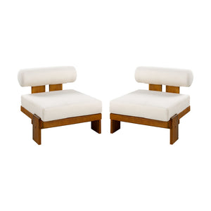 English Elm Patio Acacia Wood Club Chairs Set of 2 with Round Cushions for Outdoor Seating N776P387846B