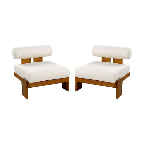 English Elm Patio Acacia Wood Club Chairs Set of 2 with Round Cushions for Outdoor Seating N776P387846B