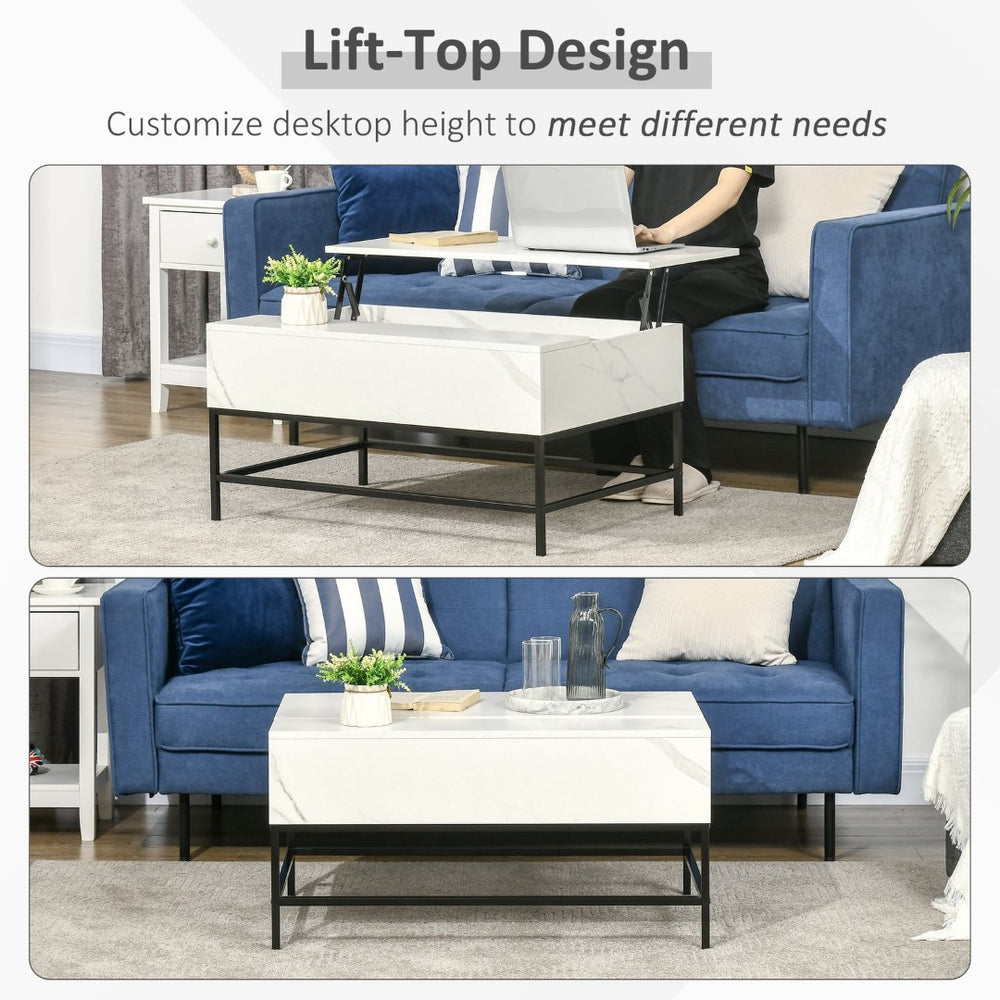 English Elm Nordic Lift Top Coffee Table with Hidden Storage and Marble Finish for Living Room T3971P406017