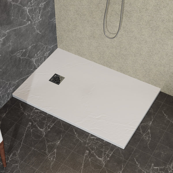 English Elm Goodyo 32"x48" White ABS Acrylic Shower Base with Anti-Slip Slate Texture, Drain Kit & 304 SS Cover W1223S00009