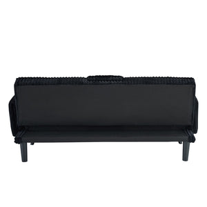 English Elm Minimalist Corduroy Reclining Sofa with Convertible Flat Sleeper and Cup Holder Black W3356P421777