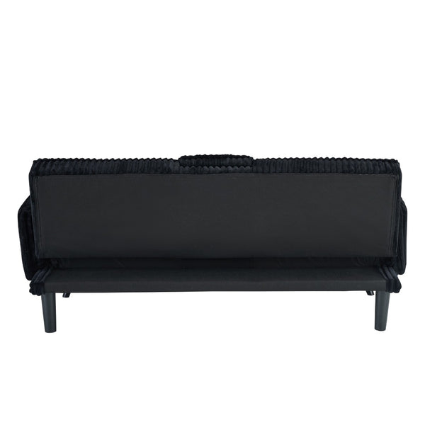English Elm Minimalist Corduroy Reclining Sofa with Convertible Flat Sleeper and Cup Holder Black W3356P421777