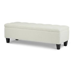English Elm Christopher Knight Home® - Ottoman tufted storage bench with boucle cushion, diamond stitch elegance, soft-close lid, sturdy legs White N779P294331W