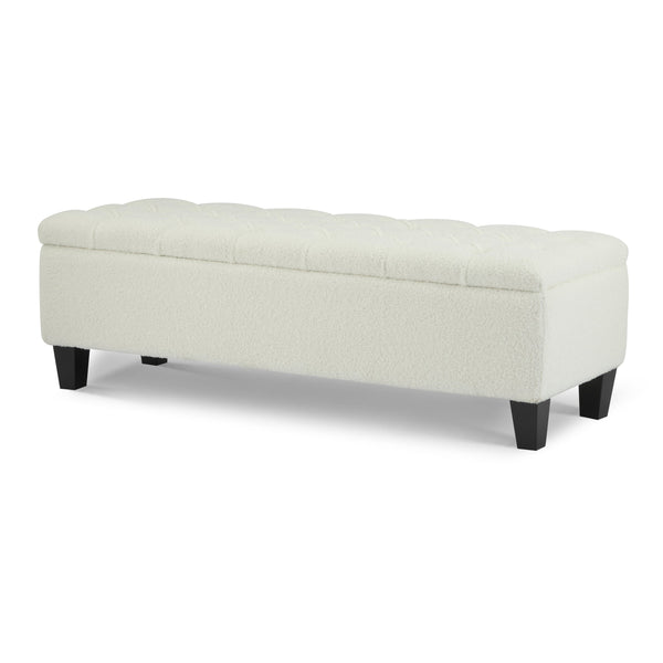 English Elm Christopher Knight Home® - Ottoman tufted storage bench with boucle cushion, diamond stitch elegance, soft-close lid, sturdy legs White N779P294331W