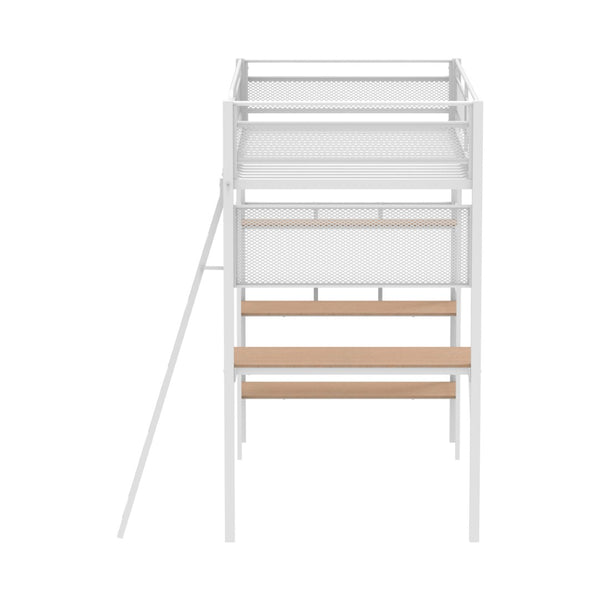 English Elm Metal Full Over Twin Bunk Bed with Built in Desk Powder Coated Steel Study Loft Matte White B016S00063