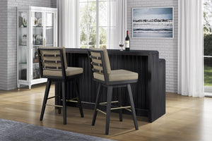 English Elm Latte Swivel Counterstool Set Wood Frame Auto-return Seat for Kitchen Islands Black B2699P469526