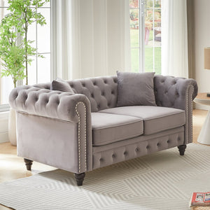 English Elm Fx Chesterfield Sofa Button Tufted Tech Fabric Nail Head Arms Living Room Seat Grey W1926S00115