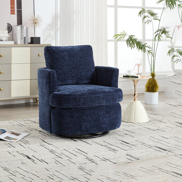 English Elm swivel Chenille Upholstered Office Chair with Metal Turntable, Breathable Durable Wood Frame for Comfort and Style Blue W2120P322757