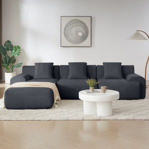English Elm 113" Modular L-shaped Sectional Sofa Corduroy Upholstered with Movable Ottoman Dark Gray W1359S00059