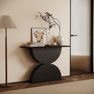 English Elm 47''double Semi-circle Console Table with Led Lighting and Sculptural Hammered Wood Base W2263P395491