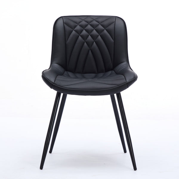 English Elm Dining Curved Back Dining Chair Set of 2 — Ergonomic Upholstered PU with Perforation, Thick Cushion, Floor-Safe Caps Black W1143P254981